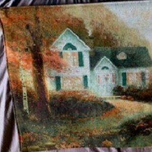 Thomas Kinkade Country House Wall Tapestry Finial Rod Set 35 x 25"